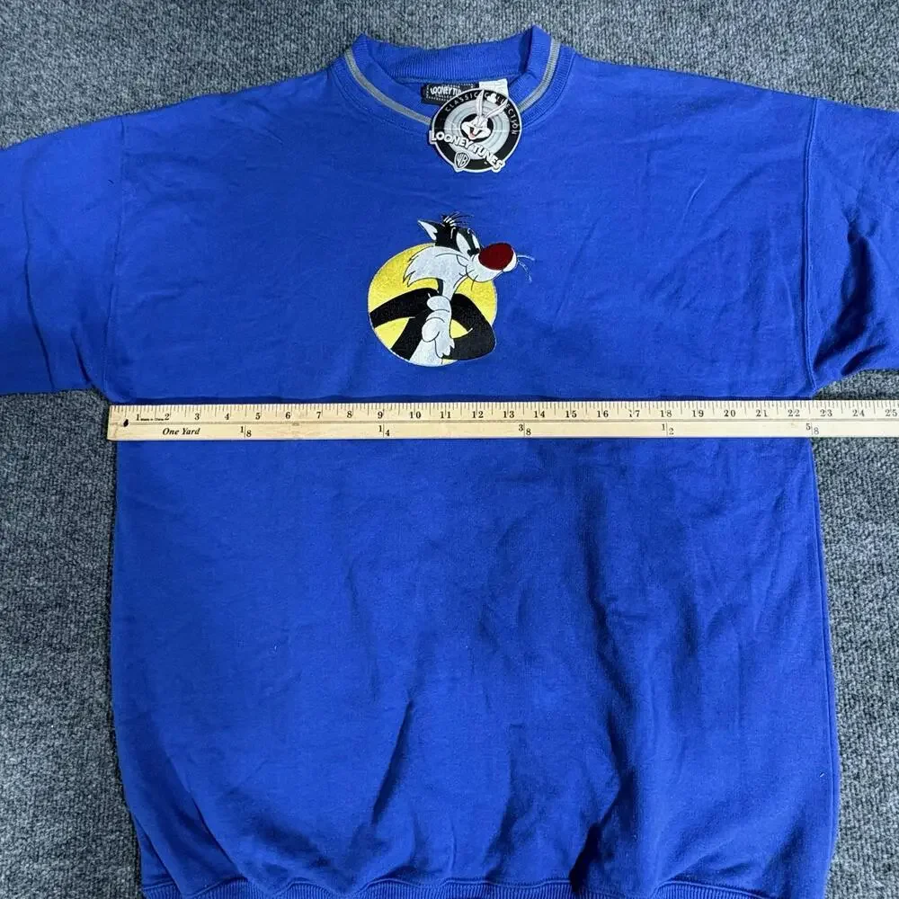 Vintage Looney Tunes Sweatshirt Boys XL 18/20 Blue Sylvester Tweety Graphic